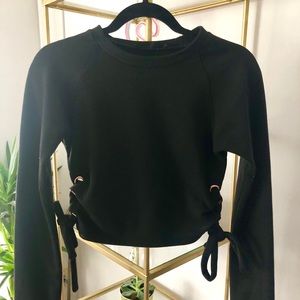 Black Cropped Side Laced Sweatshirt